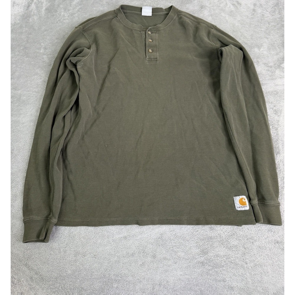 Vintage Y2K Carhartt Henley Thermal Long Sleeve T Shirt Men's Size XL Green
